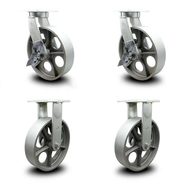Service Caster 12 Inch Heavy Duty Semi Steel Cast Iron Wheel Caster Brakes 2 Rigid SCC, 2PK SCC-KP92S1230-SSR-SLB-2-R-2 - main